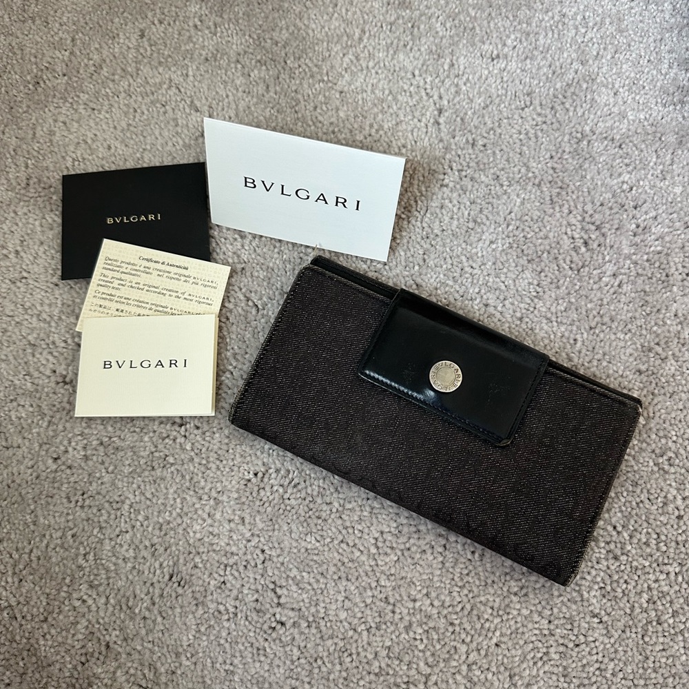 Bvlgari Bulgari logo authentic vintage long logomania in gray denim wallet - Picture 2 of 15